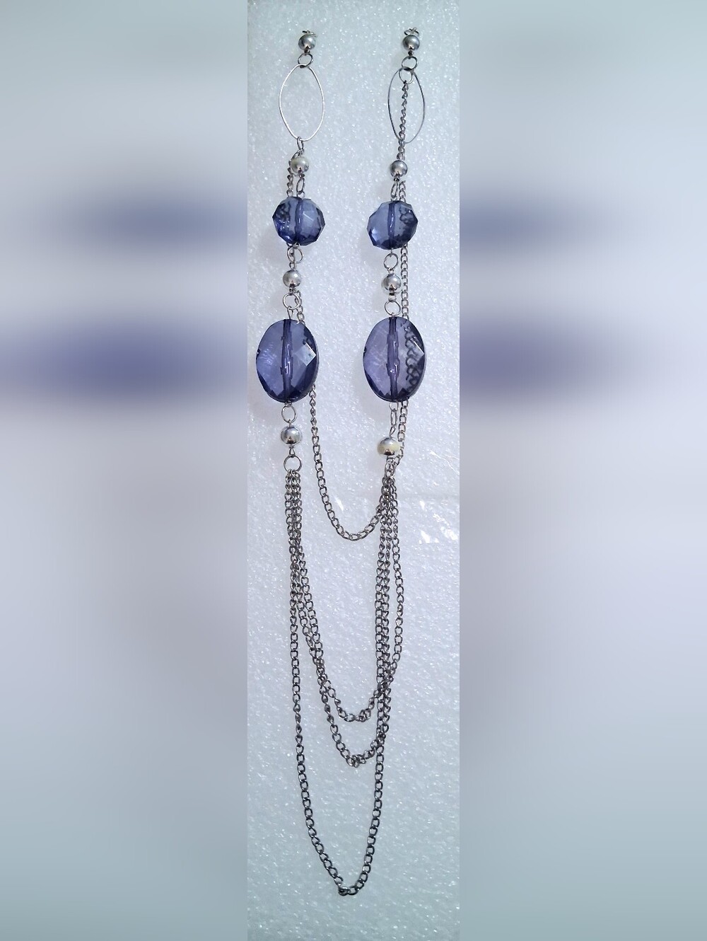 Silver-Tone Purple Stone Multi-Chain Necklace